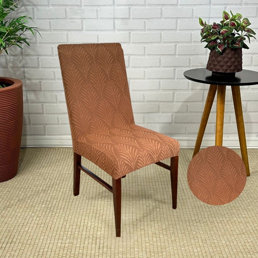 Capa de Cadeira Suede Jacquard Alto Relevo Marrom- Ramos