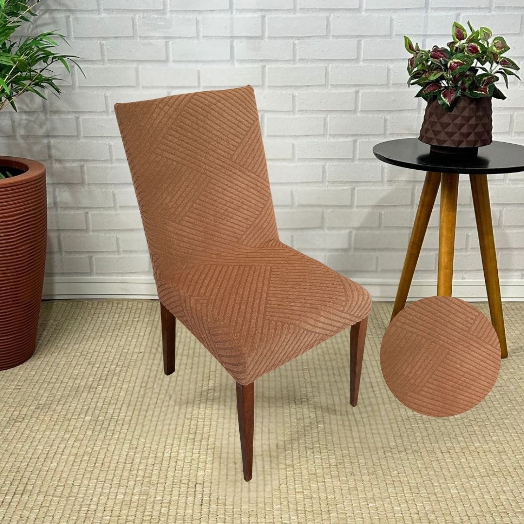 Capa de Cadeira Suede Jacquard Alto Relevo Marrom- Linhas