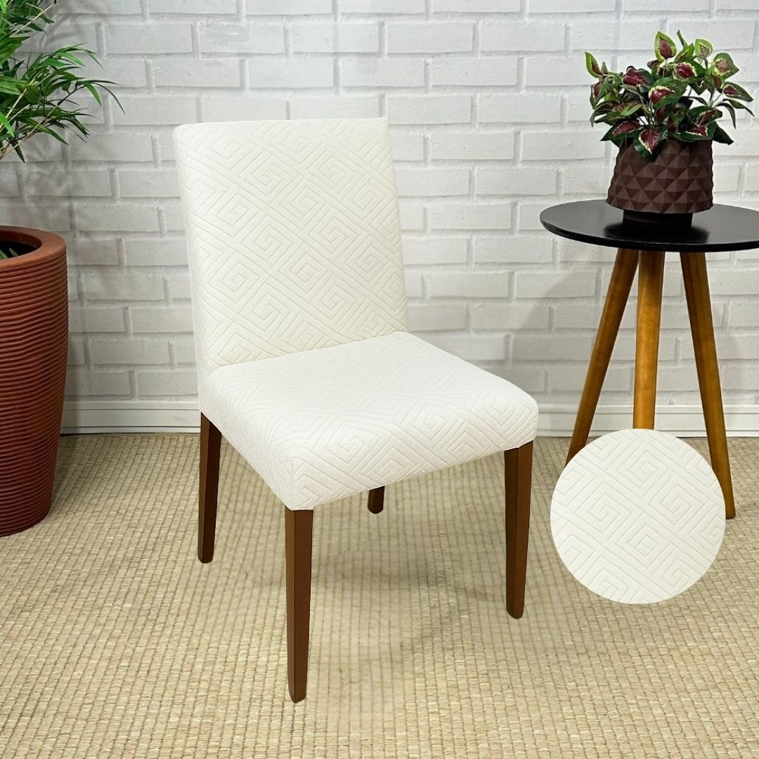 Capa de Cadeira Suede Jacquard Alto Relevo Off-Labirinto