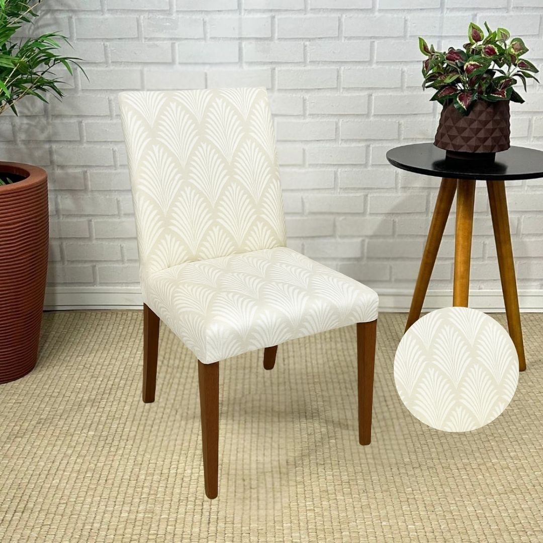 Capa de Cadeira Suede Jacquard Alto Relevo Off- Ramos