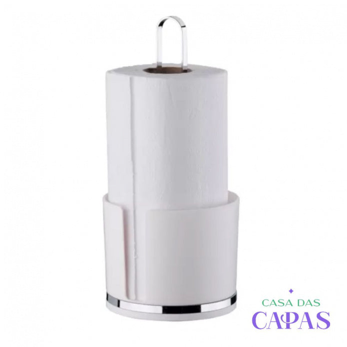 Suporte Rolo Papel Toalha - Branco e Cromado