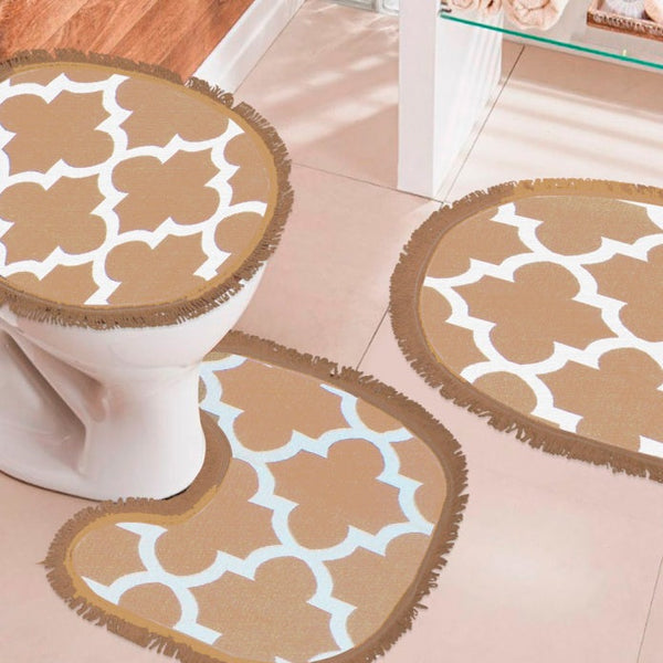 Kit Tapete de Banheiro 3 Peças - Luxo Bege Escuro