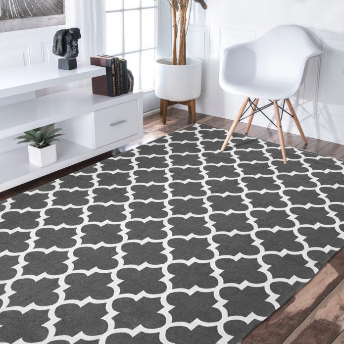 Tapete Luxo AntiDerrapante - Cinza/Branco