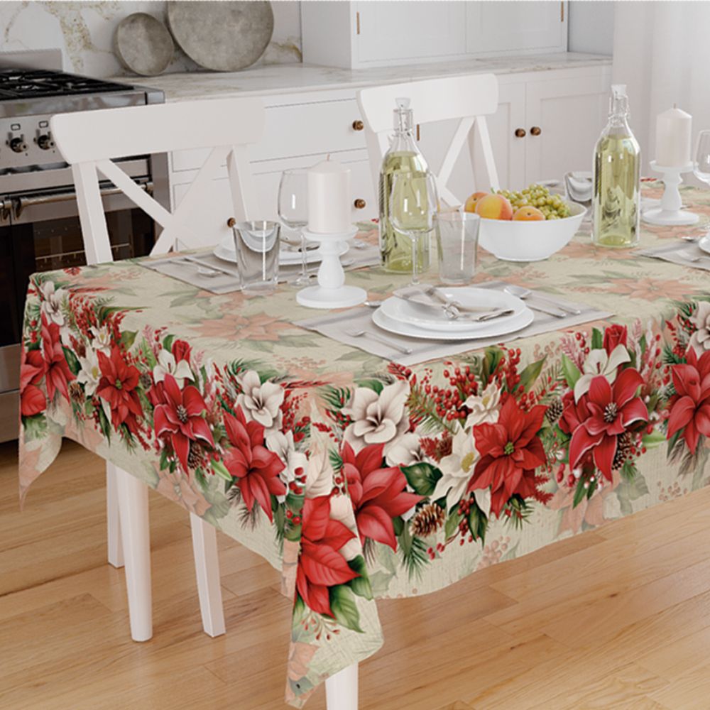 Toalha de Mesa Natal Poinsettia-Vários Tamanhos