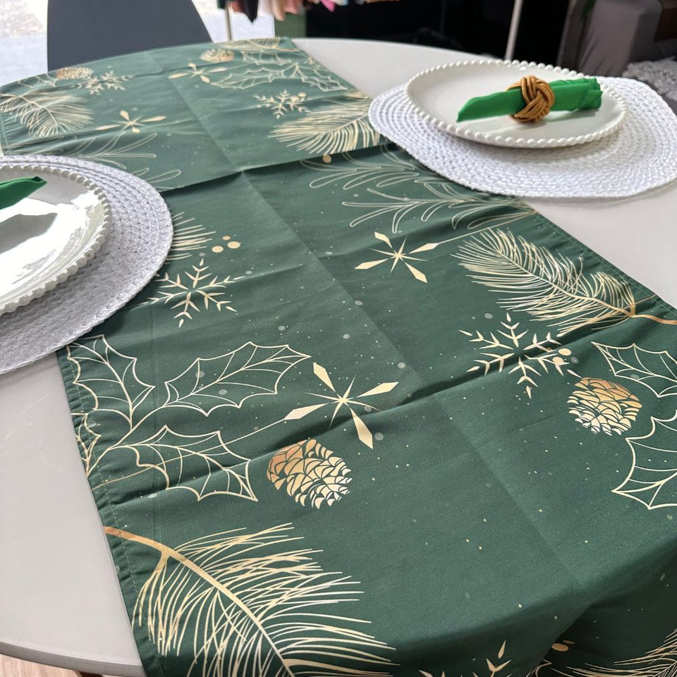 Trilho de Mesa 1,43x 46cm Natal-Verde e Dourado