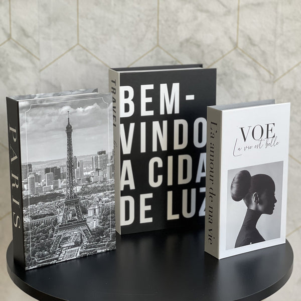 Kit 3un Caixa Porta Objeto Livro Fake Decorativo - Voe