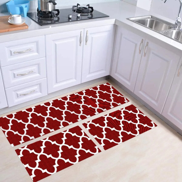Kit Tapete De Cozinha 3 Peças AntiDerrapante - Luxo Vermelho