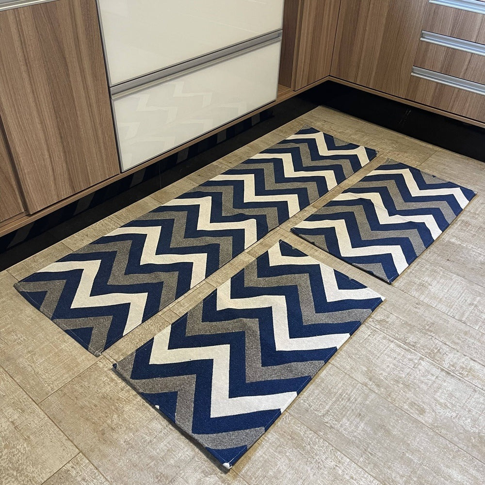 Kit Tapete De Cozinha 3 Peças Antiderrapante - Zig Zag Azul