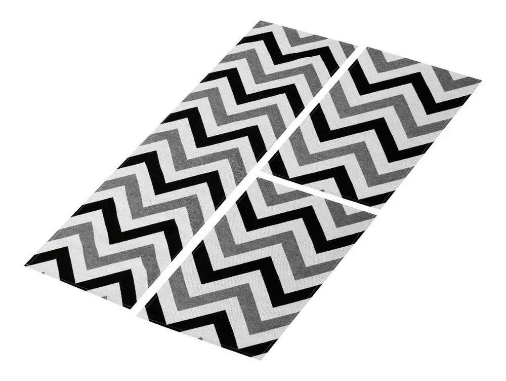 Kit Tapete De Cozinha 3 Peças Antiderrapante - Zig Zag Preto