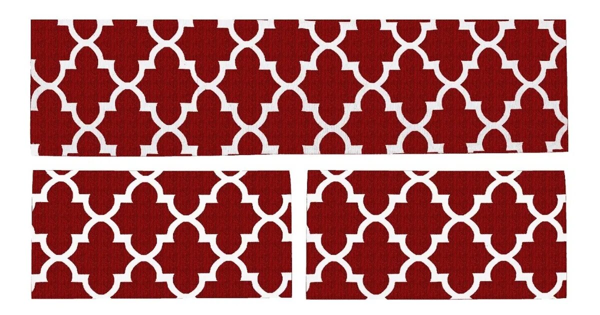 Kit Tapete De Cozinha 3 Peças AntiDerrapante - Luxo Vermelho