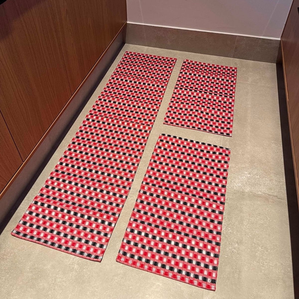 Kit Tapete De Banheiro 3 Peças Antiderrapante - Jordânia Vermelho