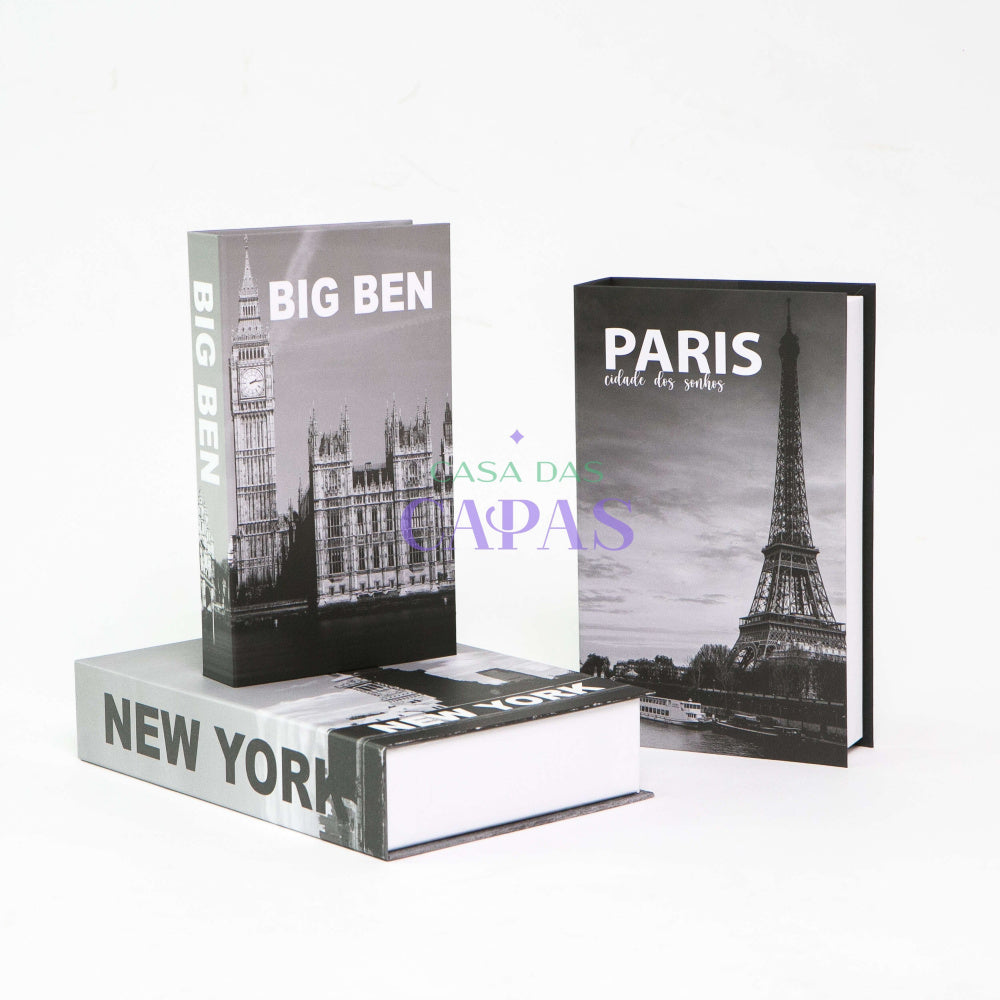 Conjunto Caixa Porta Objetos/Livro Decorativa Luxo - Cidade dos Sonhos