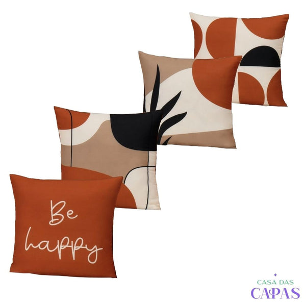 Kit 4 Capas de Almofada - Be Happy