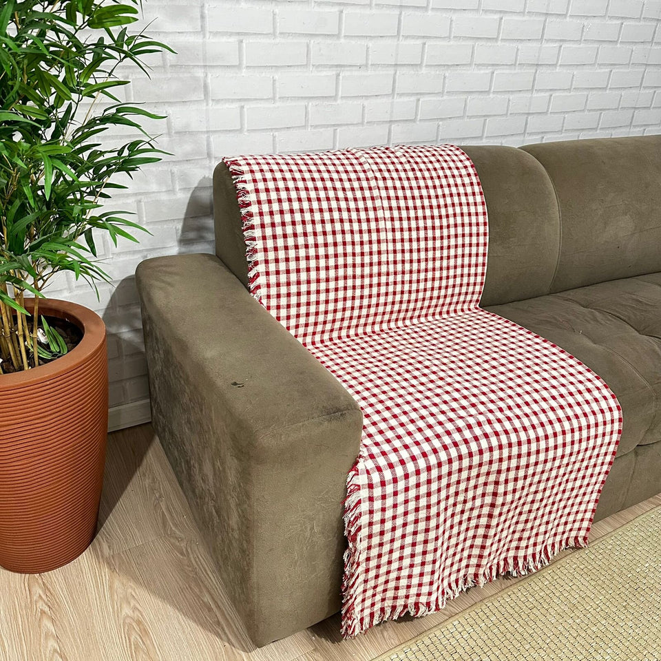 Manta para Sofá Luxo Decoração Natal - Vermelha Xadrez