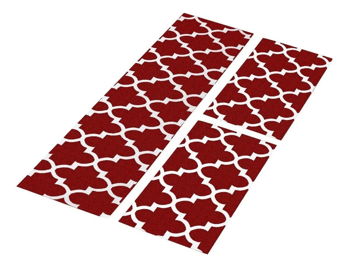 Kit Tapete De Cozinha 3 Peças AntiDerrapante - Luxo Vermelho