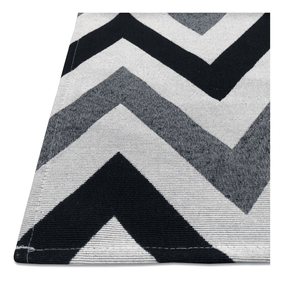 Kit Tapete De Cozinha 3 Peças Antiderrapante - Zig Zag Preto