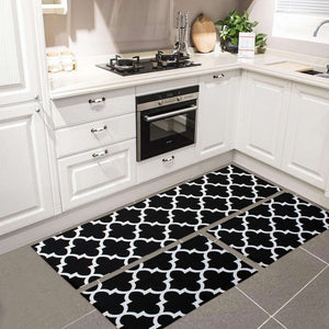 Kit Tapete De Cozinha 3 Peças AntiDerrapante - Luxo Preto