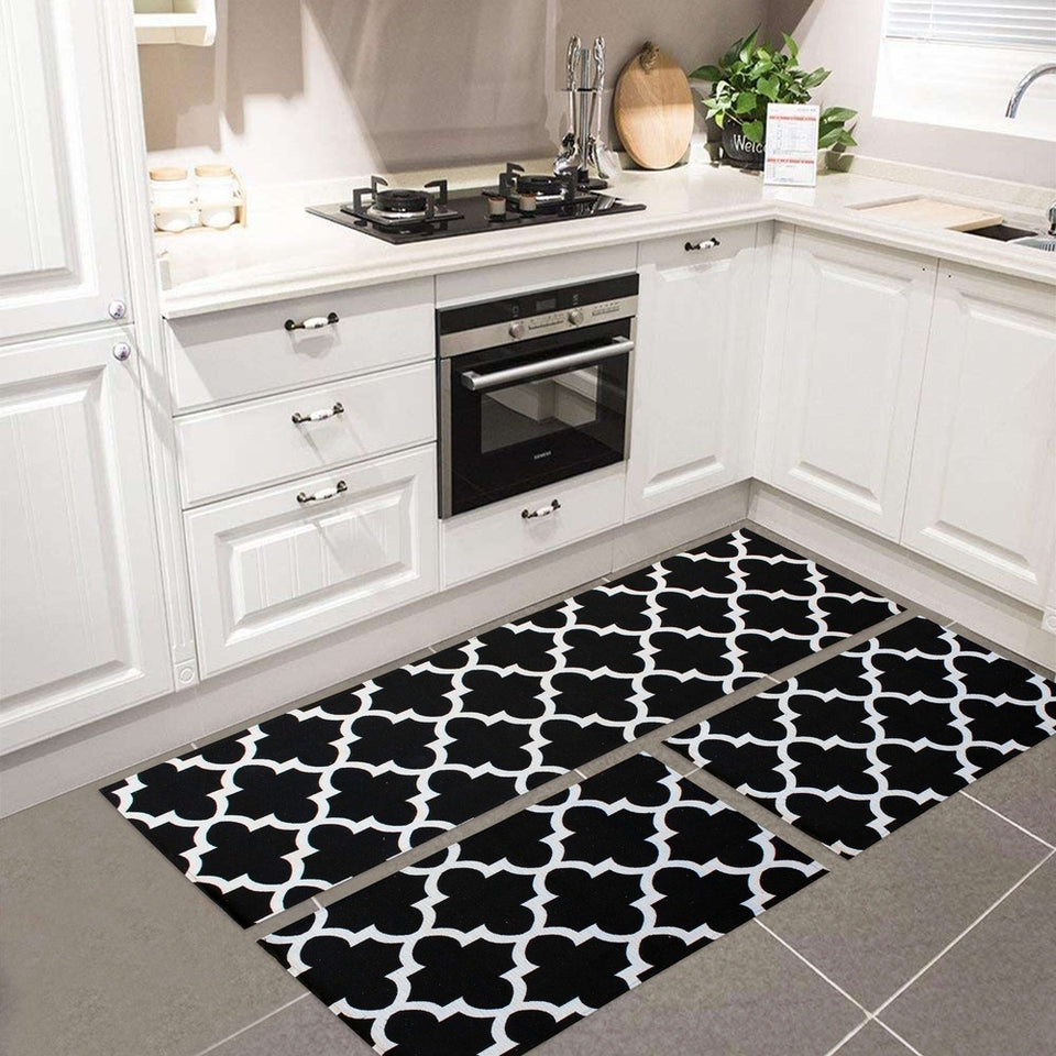 Kit Tapete De Cozinha 3 Peças AntiDerrapante - Luxo Preto