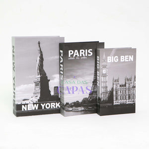 Conjunto Caixa Porta Objetos/Livro Decorativa Luxo - Cidade dos Sonhos
