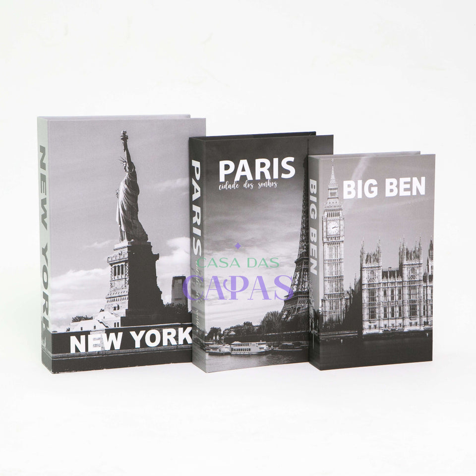 Conjunto Caixa Porta Objetos/Livro Decorativa Luxo - Cidade dos Sonhos